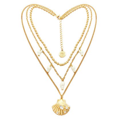 Three-tiered Shell and Conch Necklace