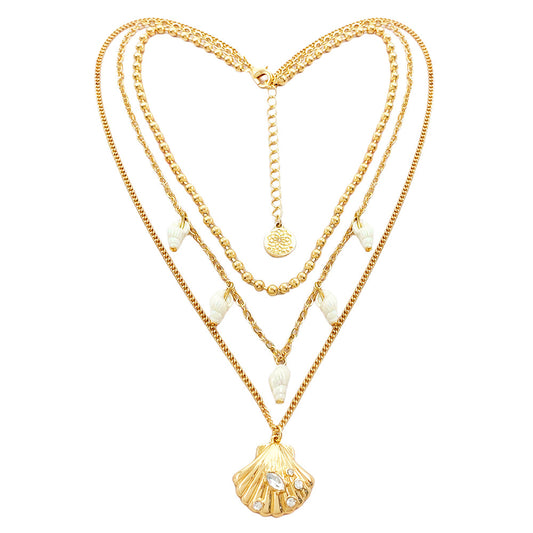 Three-tiered Shell and Conch Necklace