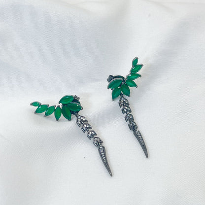 Green Zircon Wheat-Shaped Arrow Earrings