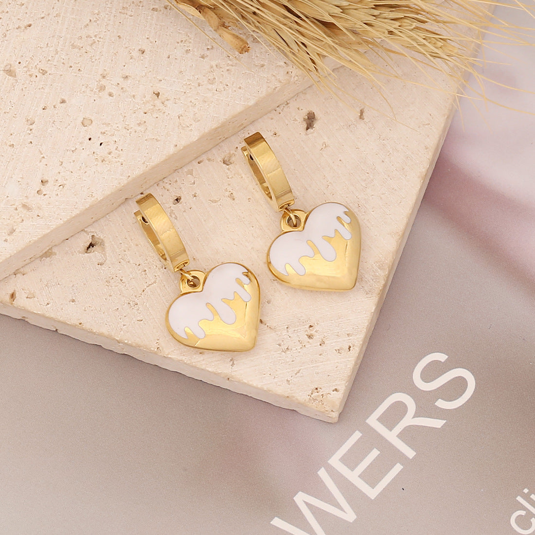 Stainless Steel Colored Love Drop Earrings