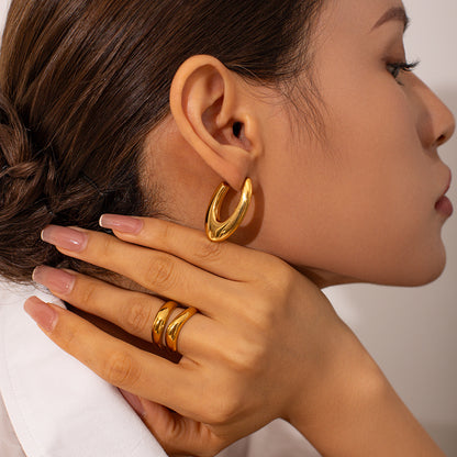 Oval U-shaped Earrings Titanium Steel Gold Earrings