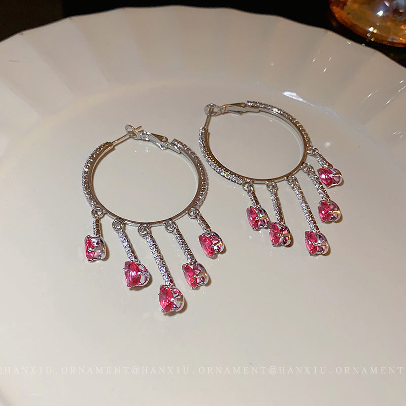 Silver Needle Zircon Drop Circle Earrings