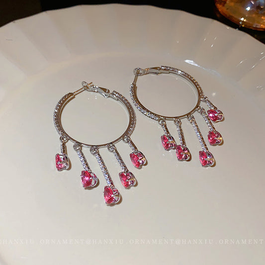 Silver Needle Zircon Drop Circle Earrings