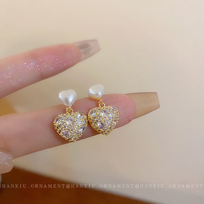 Silver Needle Zircon Pearl Earrings