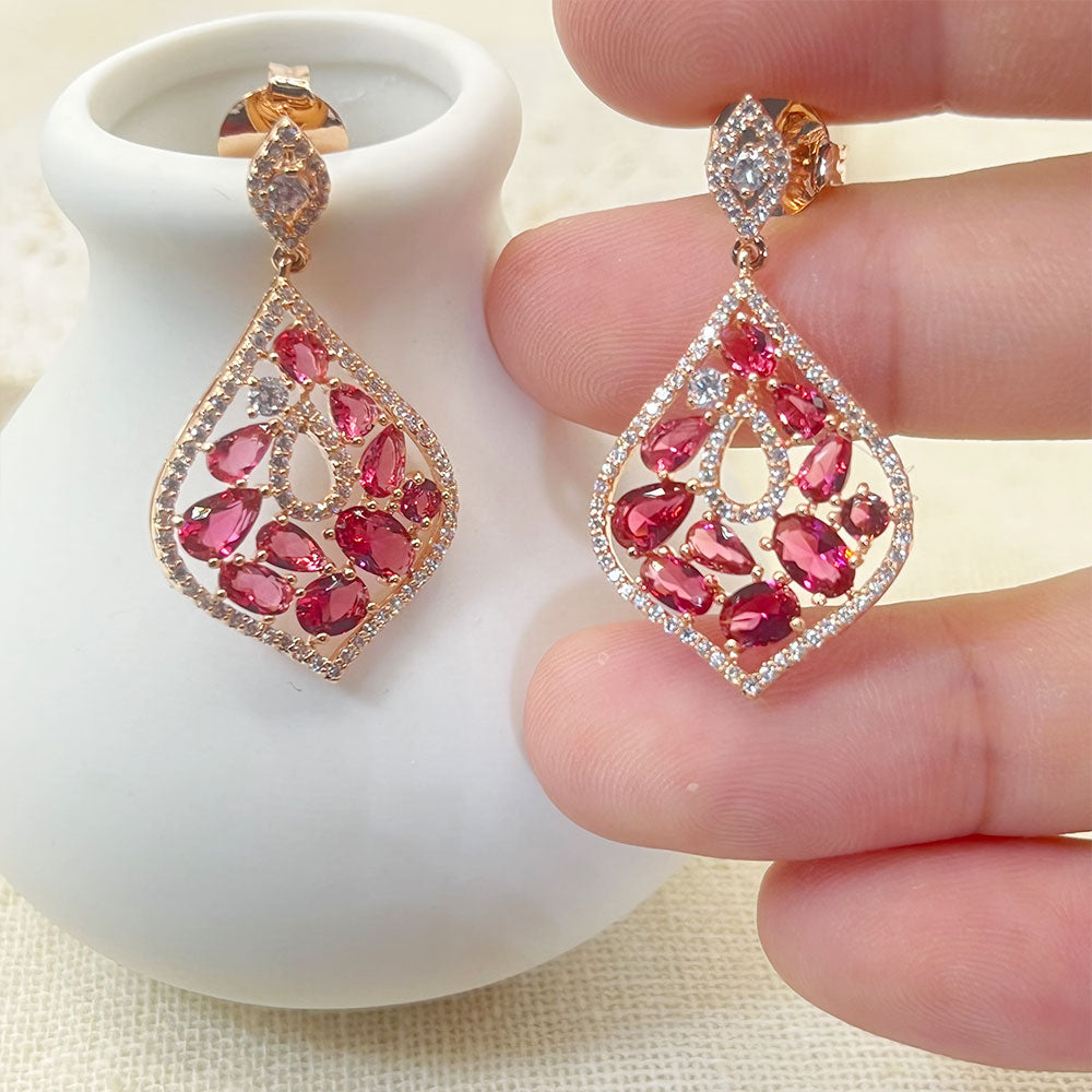 Pear Shaped Water Drop Shaped Pink Zircon Earrings