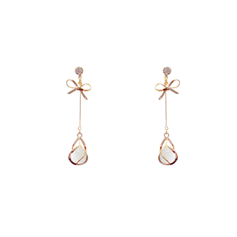 Bow Fringe Catopal Long Earrings