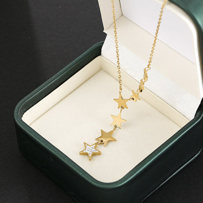 Gold Micro Diamond Six Stars Simple Titanium Steel Necklace