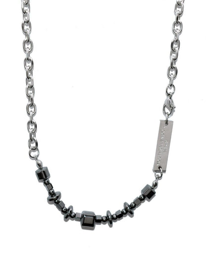 Vintage Black Gallstone Spliced Hip Hop Titanium Steel Necklace