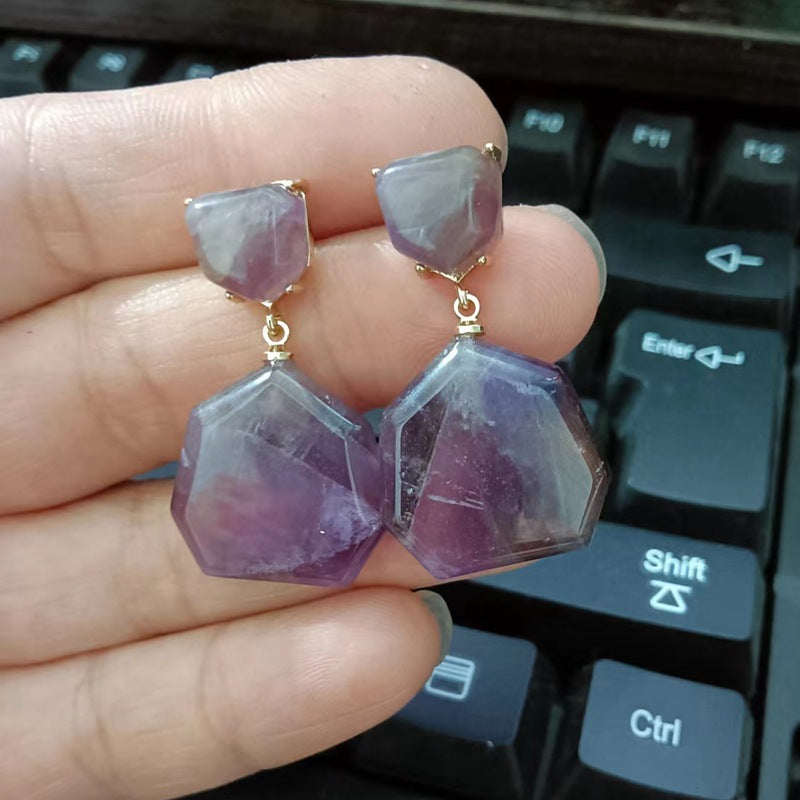 Irregular Colored Pine Amethyst Earrings