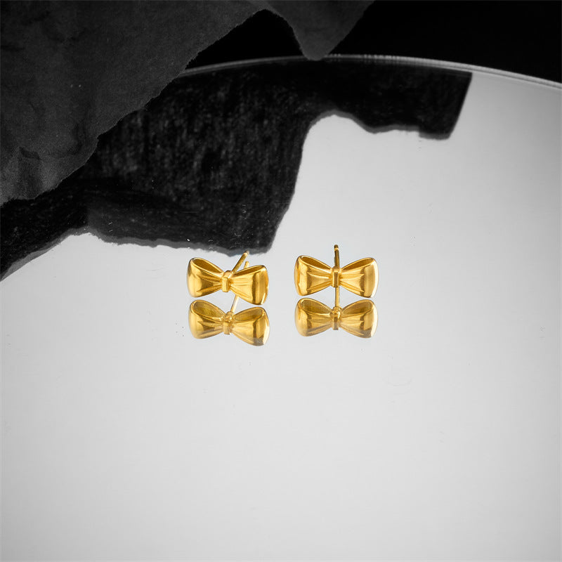 The Bow Is Simple and Small, Matching Titanium Steel Earrings