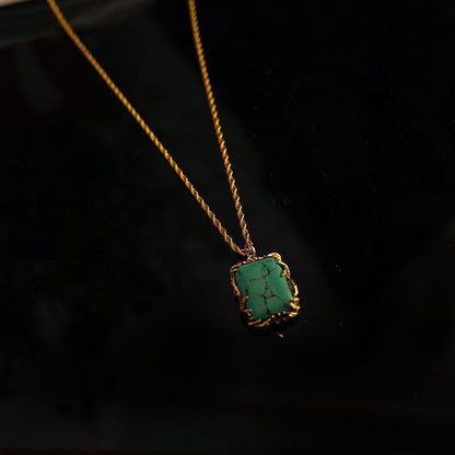 Vintage Copper Claw Square Turquoise Necklace