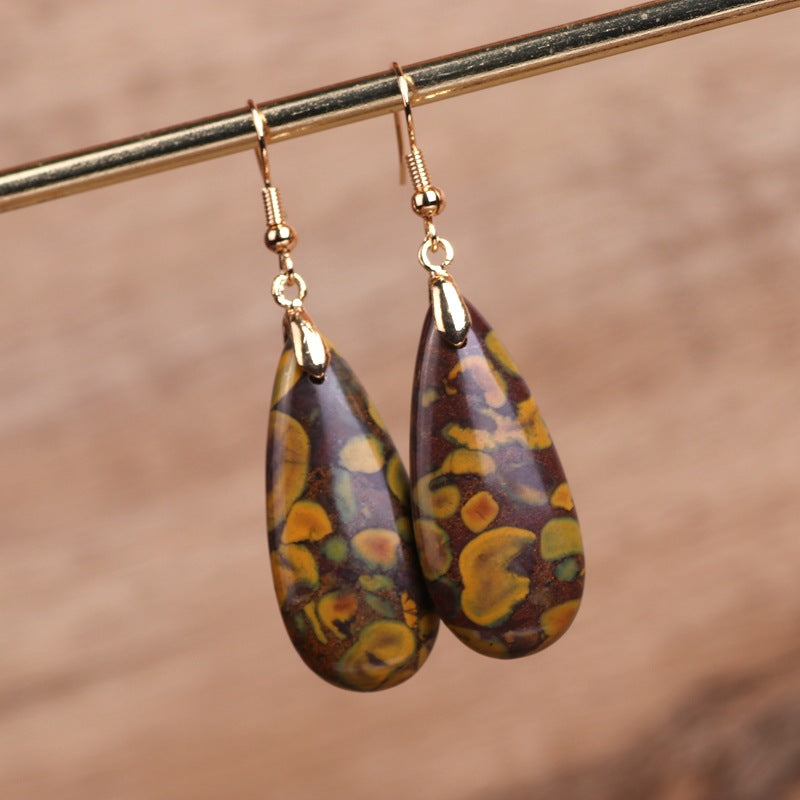 Brown Flower Stone Drop Earrings