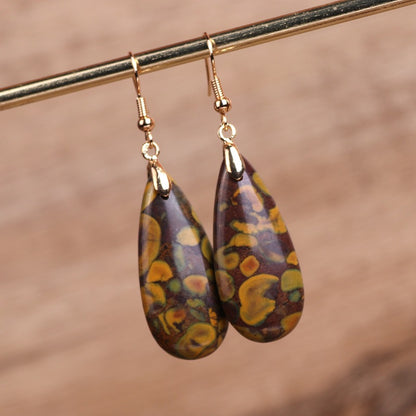 Brown Flower Stone Drop Earrings