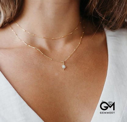 Opal White Zircon Northstar Dainty Star Necklace