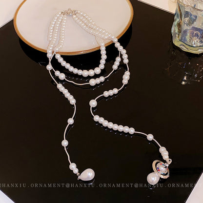 Multi-layer Zircon Pearl Saturn Necklace