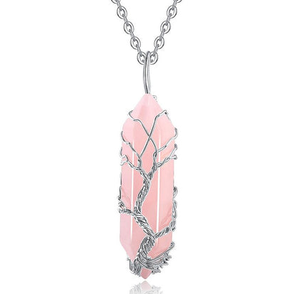 Crystal With Tree Of Life Gemstone Necklace