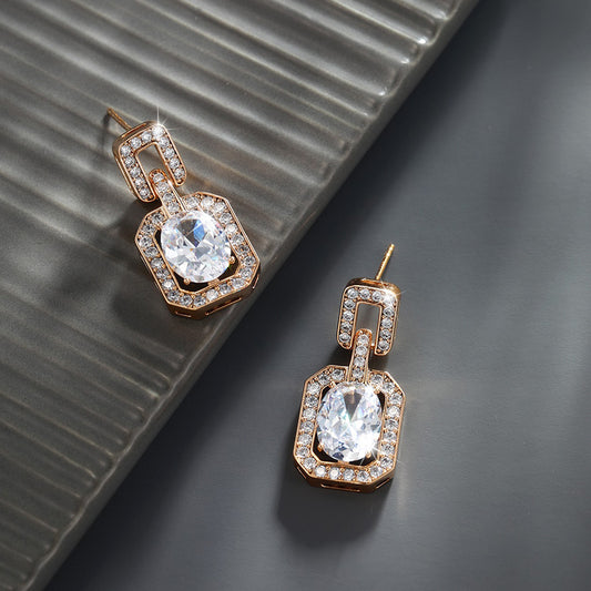 Geometric Square Oval Gemstone Micro-encrusted Zirconia Earrings