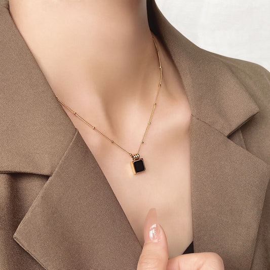 Square Black Fritillary Light Luxury French Clavicle Titanium Steel Necklace