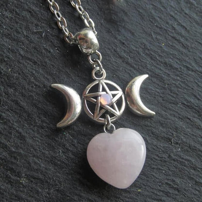 Bohemia Crescent Moon Star Rose Quartz Necklace