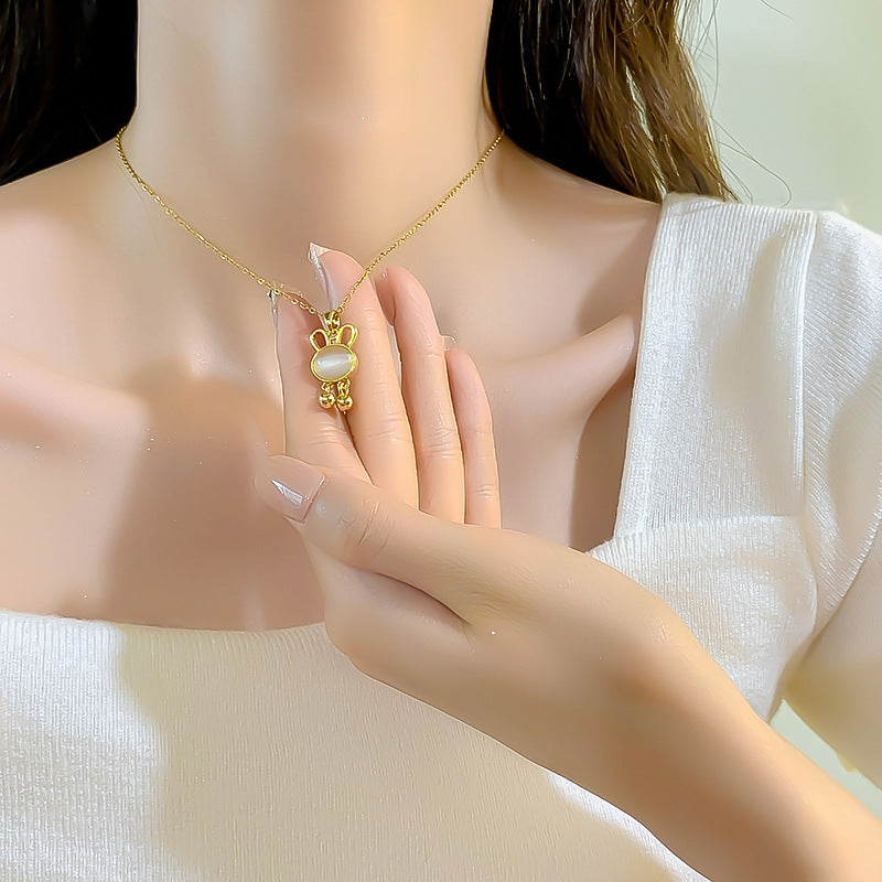 Vintage Light Luxury Opal Rabbit Titanium Steel Necklace