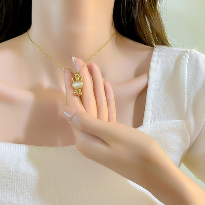 Vintage Light Luxury Opal Rabbit Titanium Steel Necklace