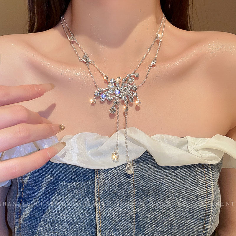 Flowers Double Water Drop Zircon Necklace