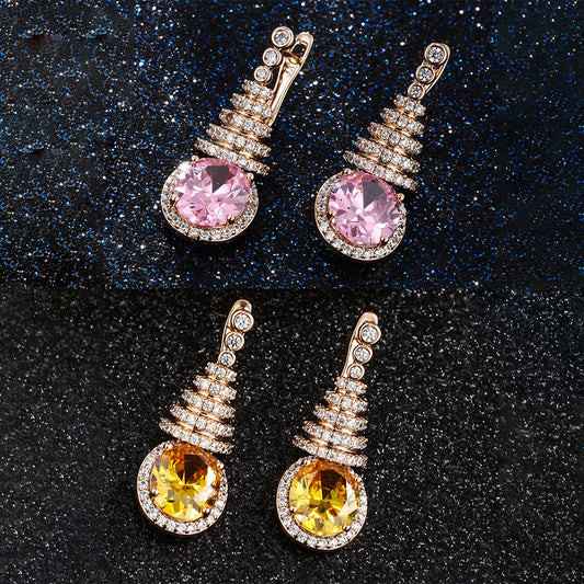 Oval Christmas Tree Full Zircon Drop Earrings for Women