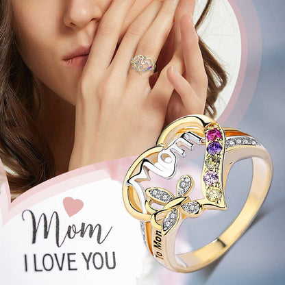 "I love you, Mom." Heart Mom Design Zircon Ring