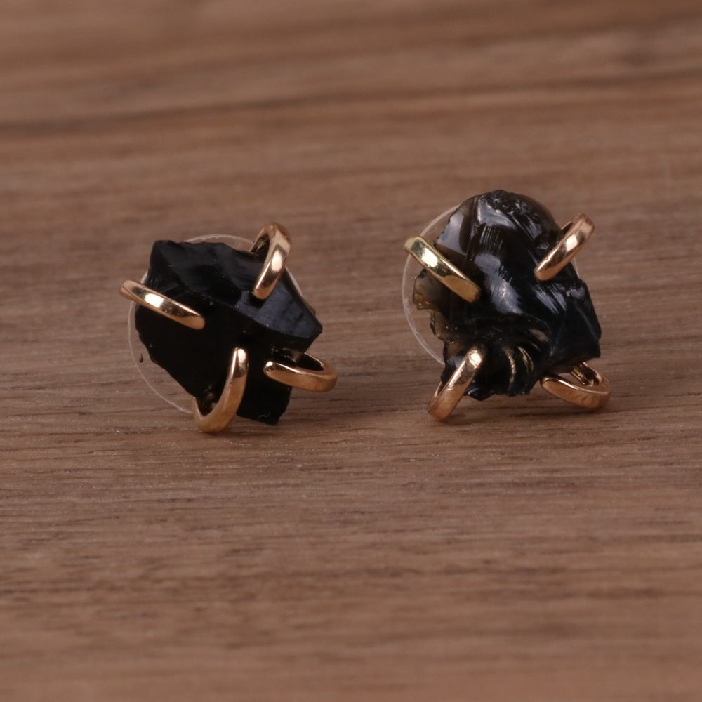 Vintage Pink Crystal Tianhe Stone Obsidian Earrings