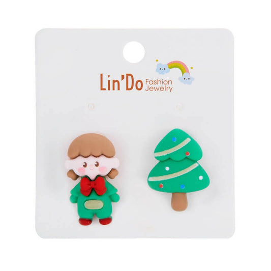 Santa Claus Deer Bells Christmas Tree Asymmetrical Earrings