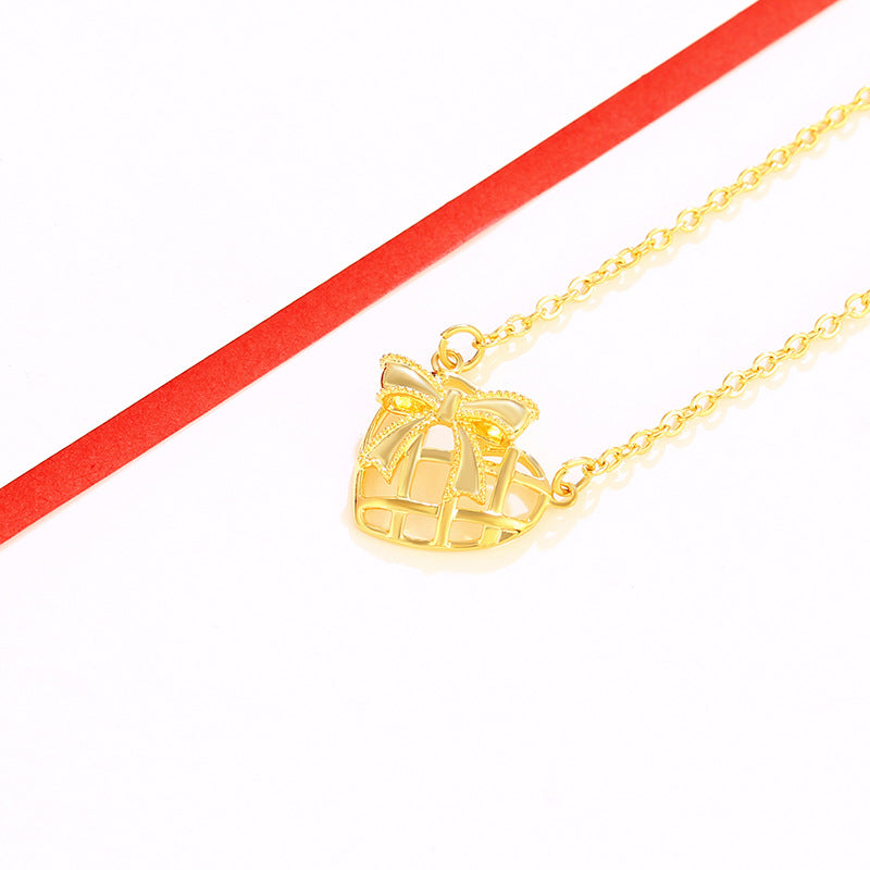 Gold Bow Hollow Heart Alloy Necklace