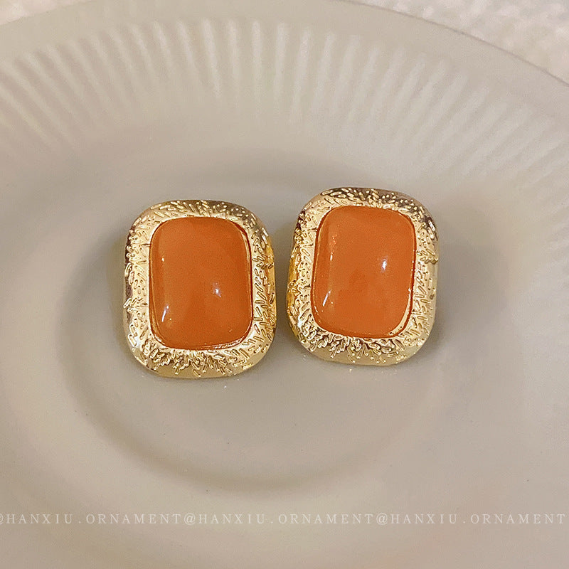 Silver Pin Square Resin Pleated Earrings