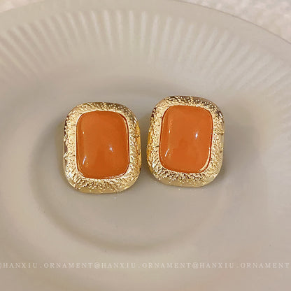 Silver Pin Square Resin Pleated Earrings