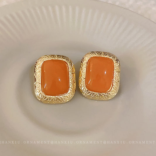 Silver Pin Square Resin Pleated Earrings