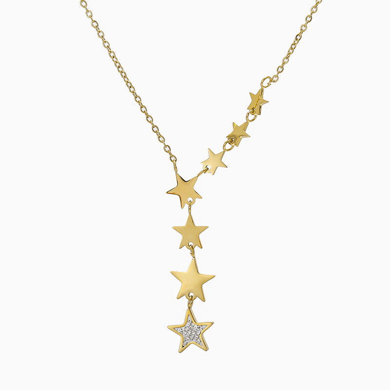 Gold Micro Diamond Six Stars Simple Titanium Steel Necklace