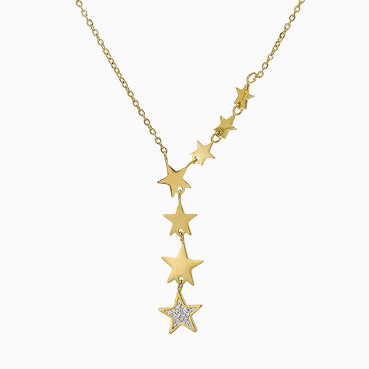 Gold Micro Diamond Six Stars Simple Titanium Steel Necklace