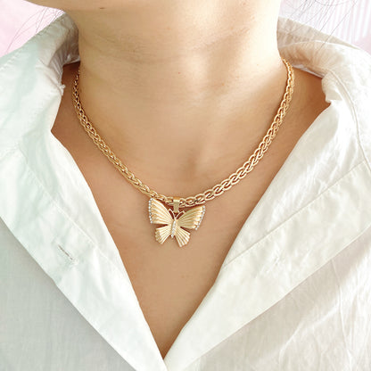 Rhinestone Butterfly Gold Necklace