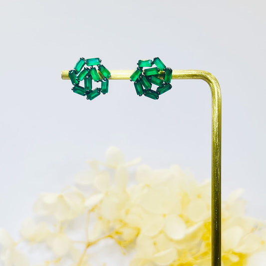 Square Snowflake Green Zircon Earrings