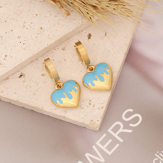 Stainless Steel Colored Love Drop Earrings