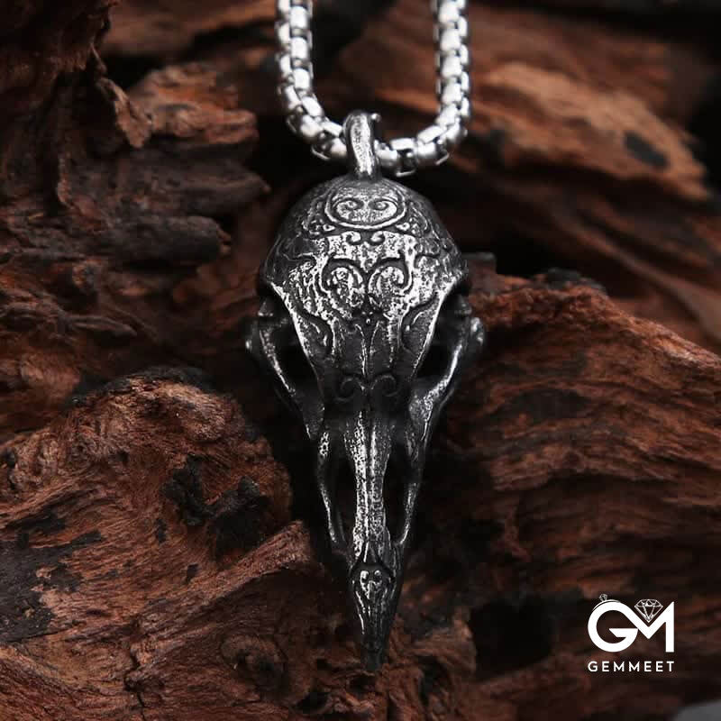 Men's Viking Raven Crow Skull Stainless Steel Necklace