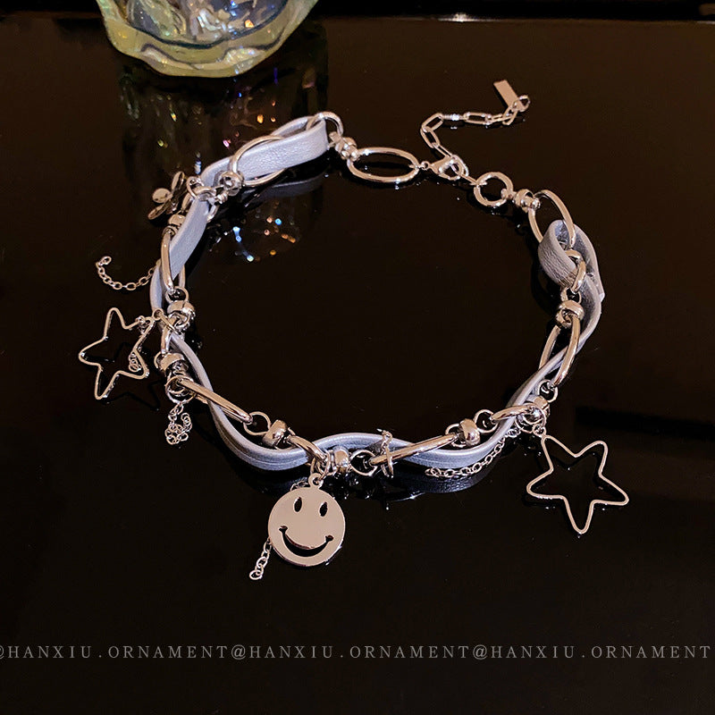 Leather Flower Smiley Five-pointed Star Necklace
