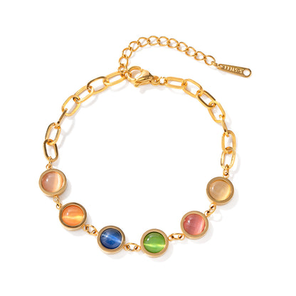 Color Crystals Gold Plated Chain Bracelet