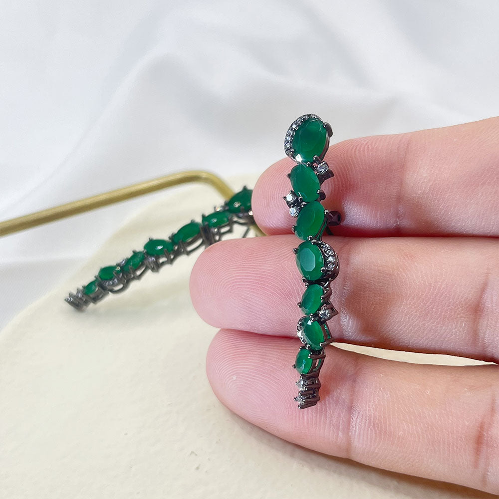 Irregular Oval Shape Green Zircon Earrings