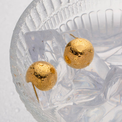 Gold Stainless Steel Spherical Earrings