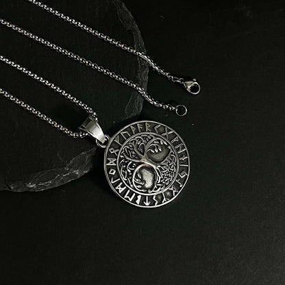 Retro Viking Rune Tree Of Life Pendant Necklace