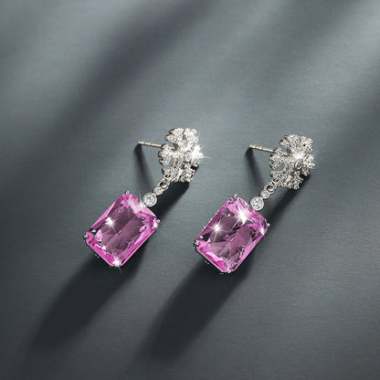 French Geometric Square Snowflake Zircon Earrings for Women