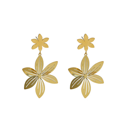 Gold Stainless Steel Petal Earrings