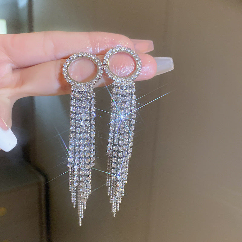 Cute Full Stones Pearls Flower & Circle Tassel Earrings