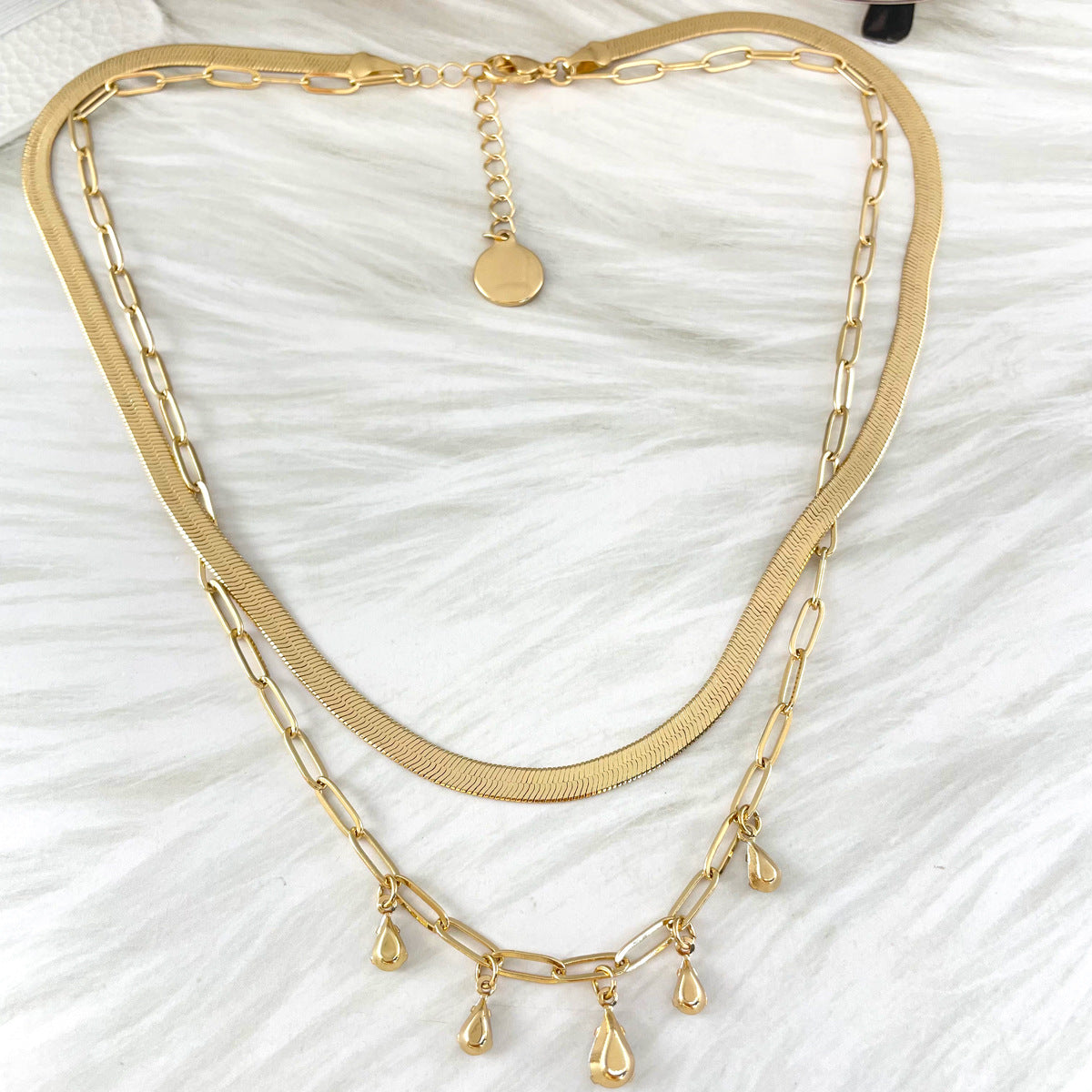 Snake Bone Hollow Water Drop Zircon Double Necklace