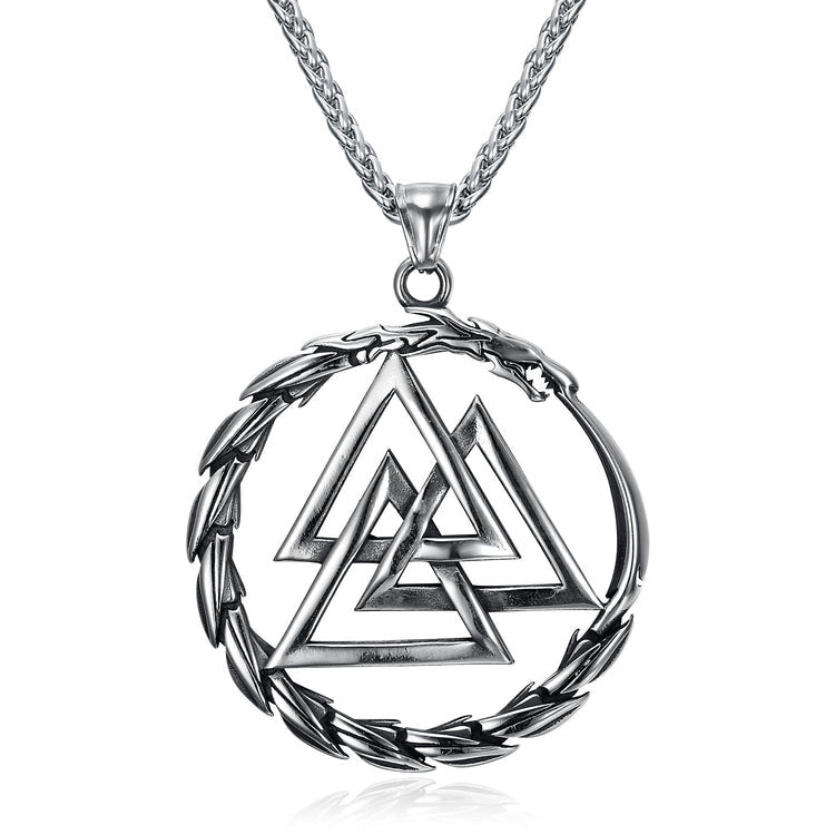 Viking Rune Cross Triangle Stainless Steel Pendant Necklace
